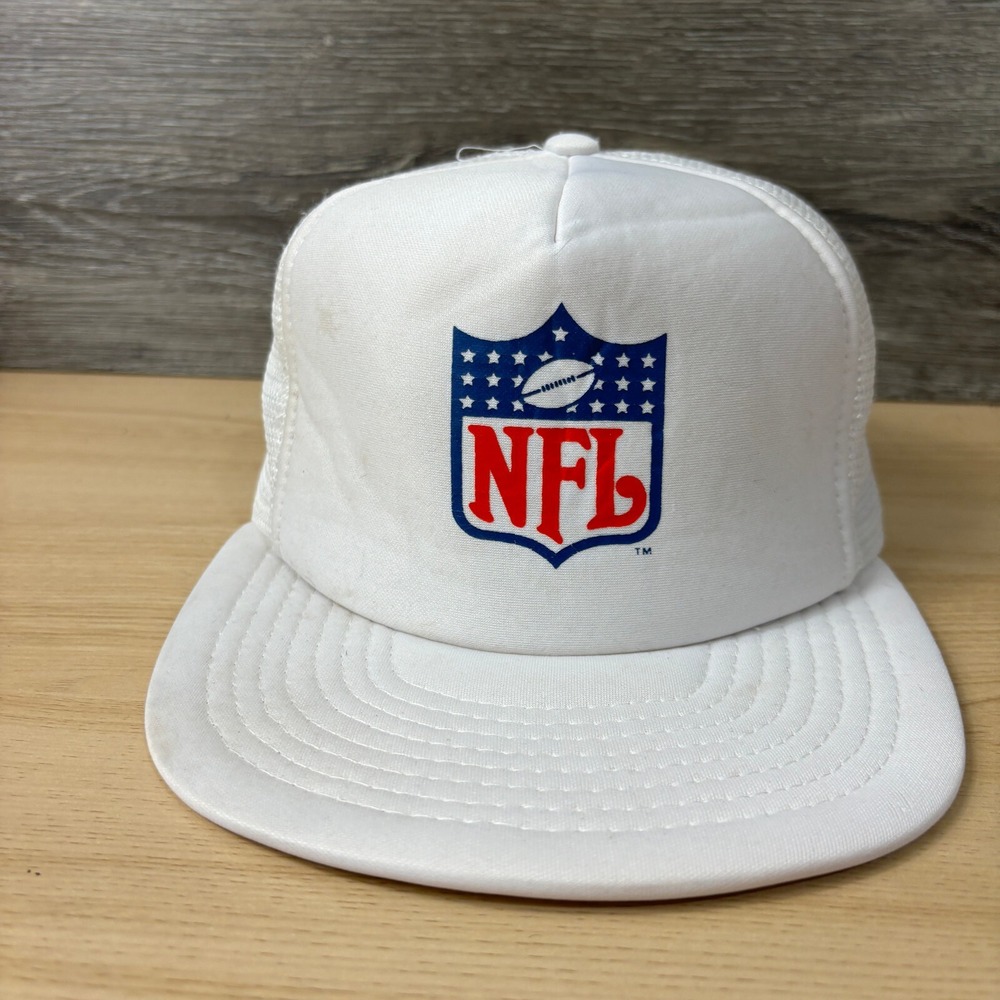 Vintage NFL Football Hat Cap Snapback White Trucker Big Logo 90s
